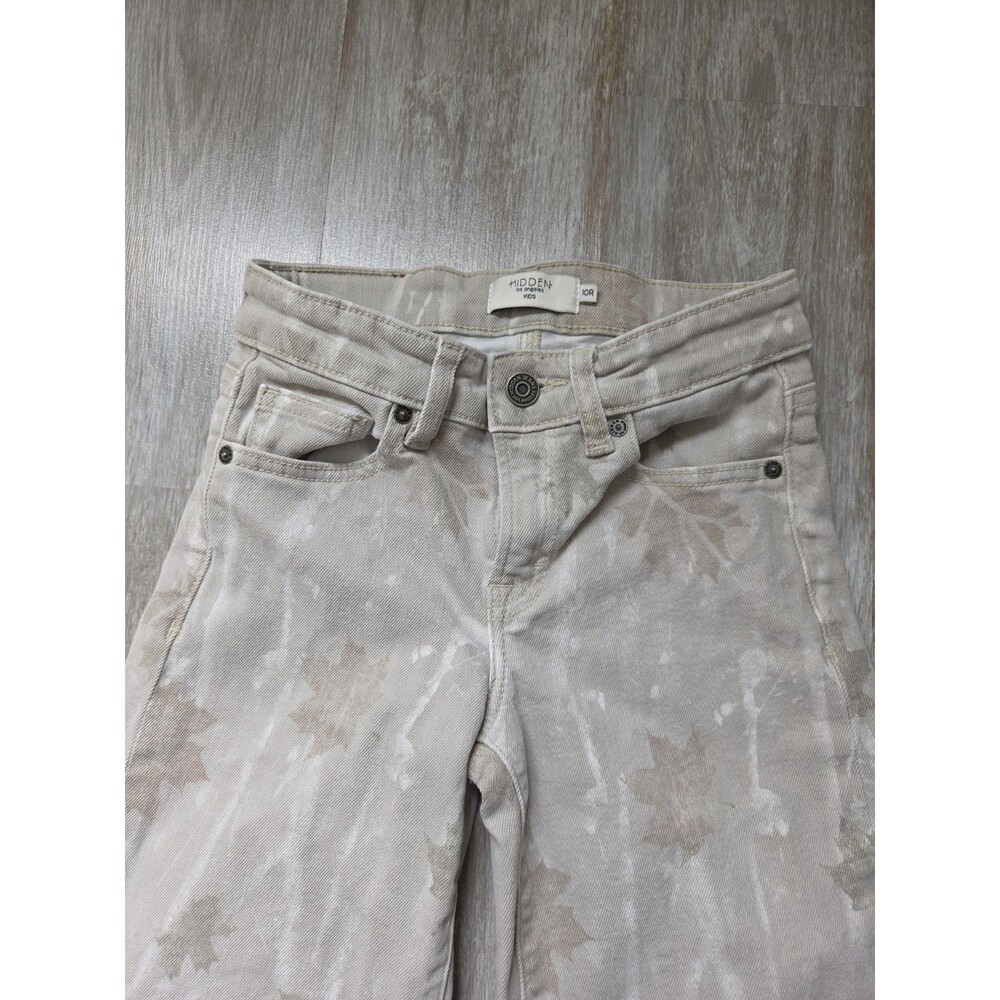 Hidden Los Angeles Mini Blake Dad Jeans Girls 10R Beige Leaf Print Mid Rise EUC - Picture 2 of 11